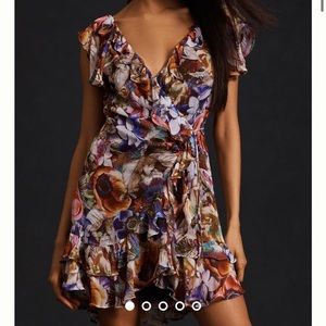 Anthropologie Ruffled Mini Wrap Dress size S